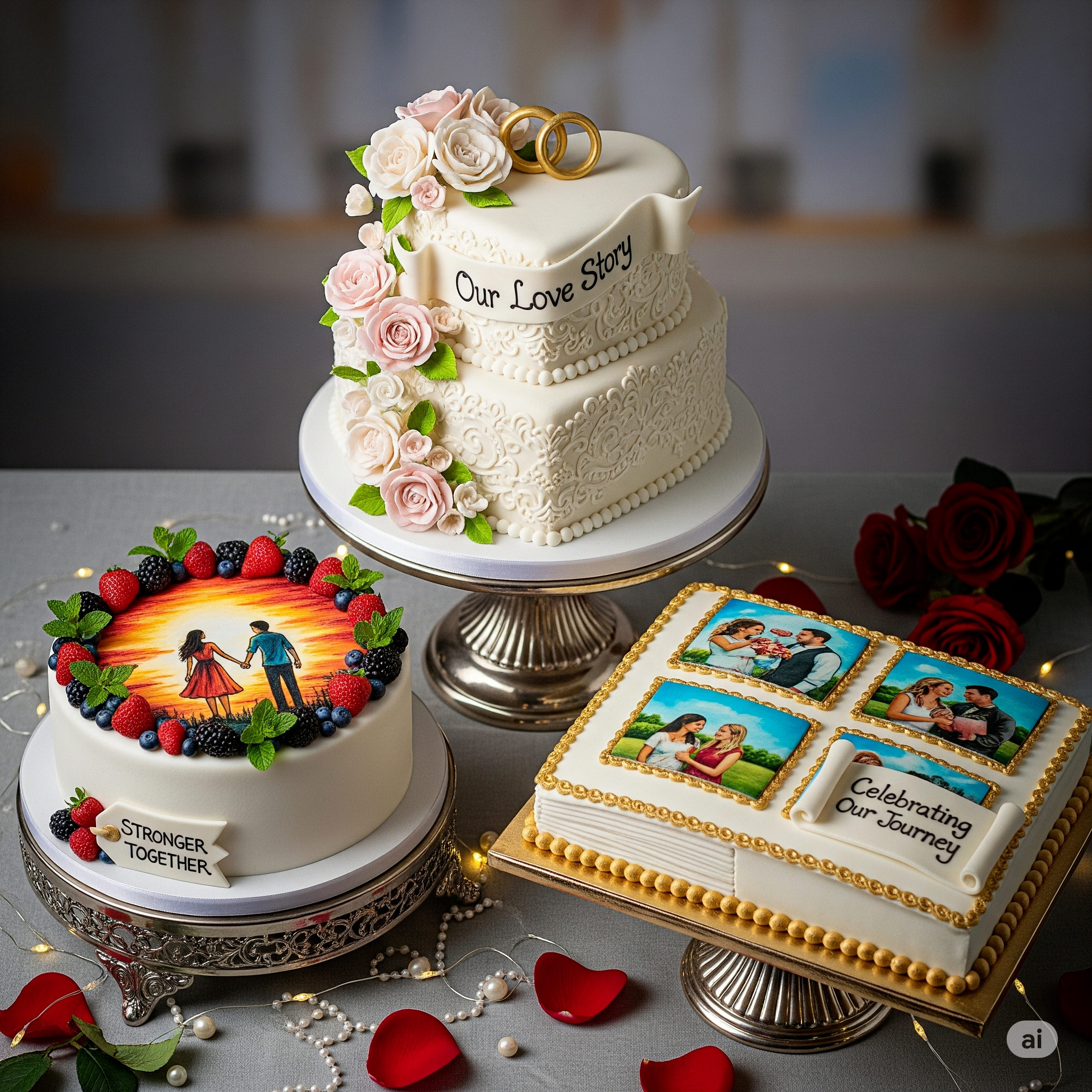 Beautiful and tasty anniversary cake with heart design